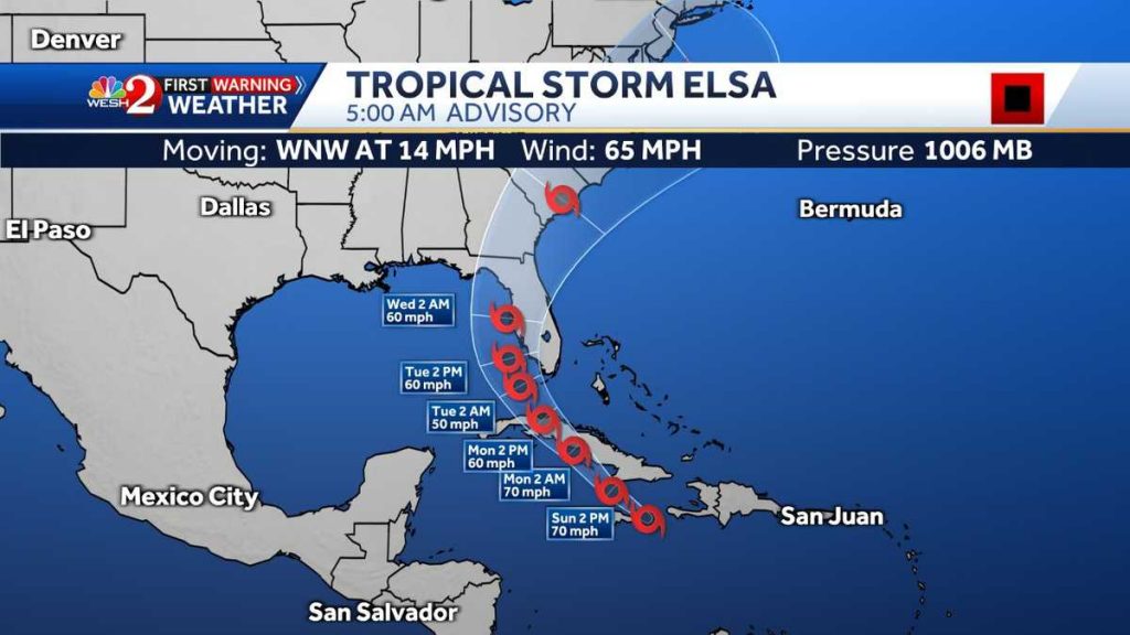 Elsa stále vysoko tropická bouře, Florida Keys pod dohledem