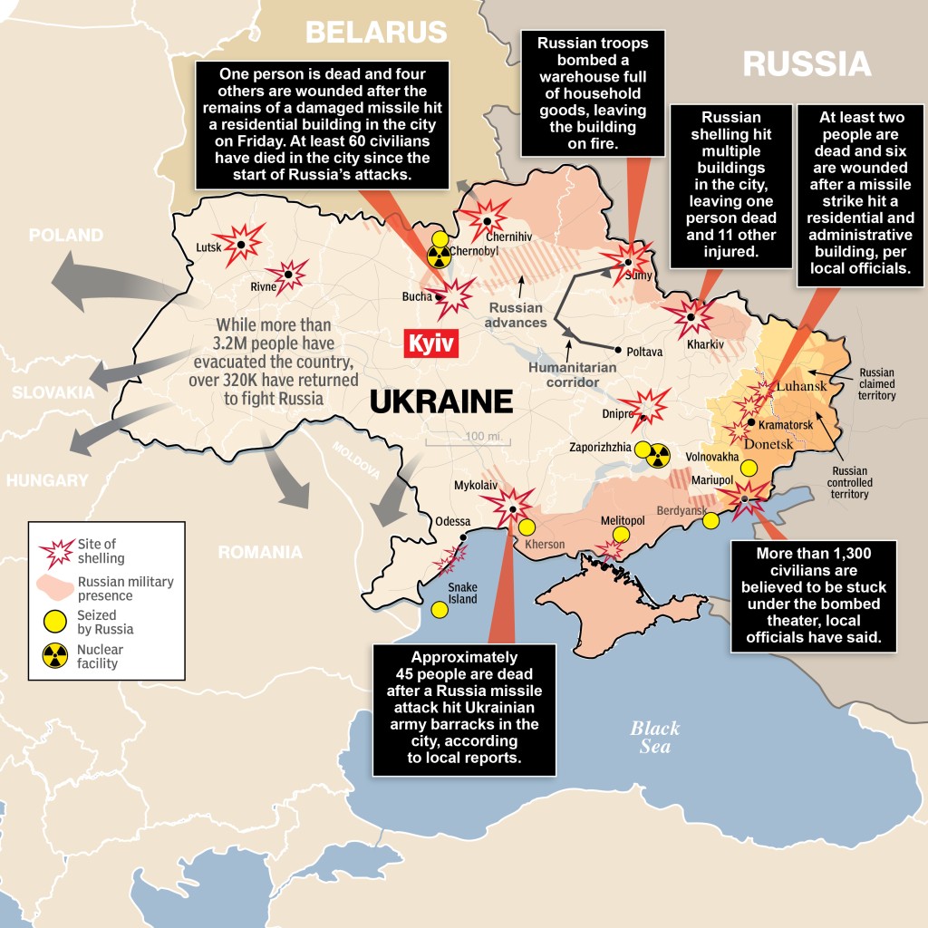 Rusko pokračovalo v útocích na Ukrajinu 19. března 2022.